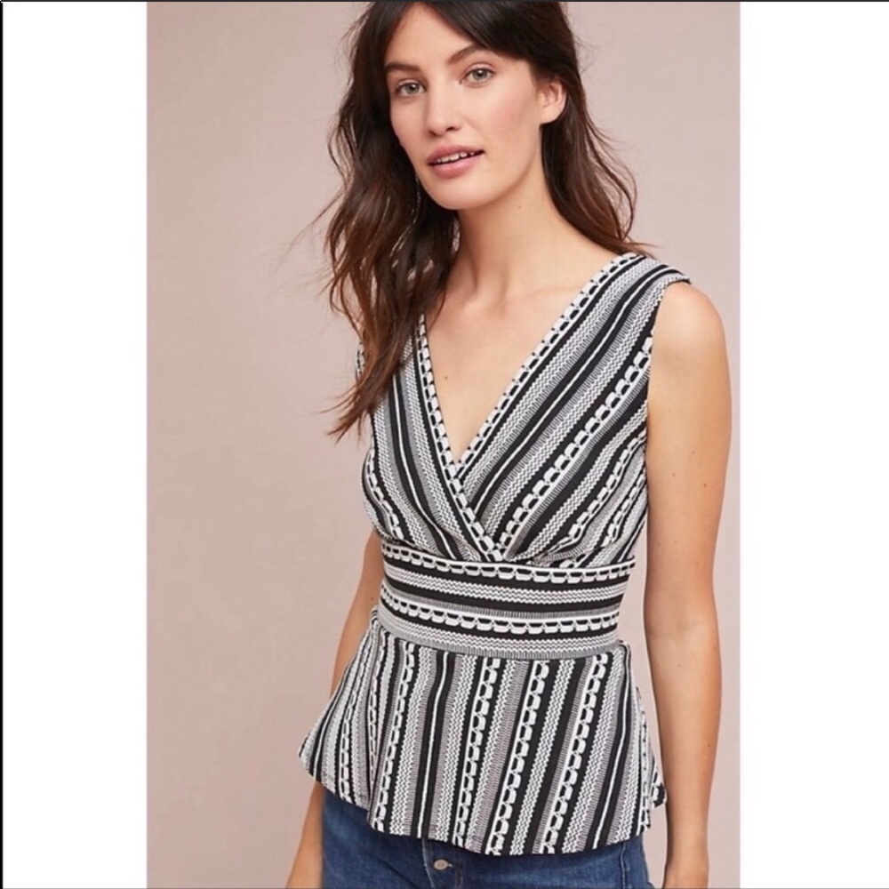 Anthropologie NWOT Black and White Peplum Top